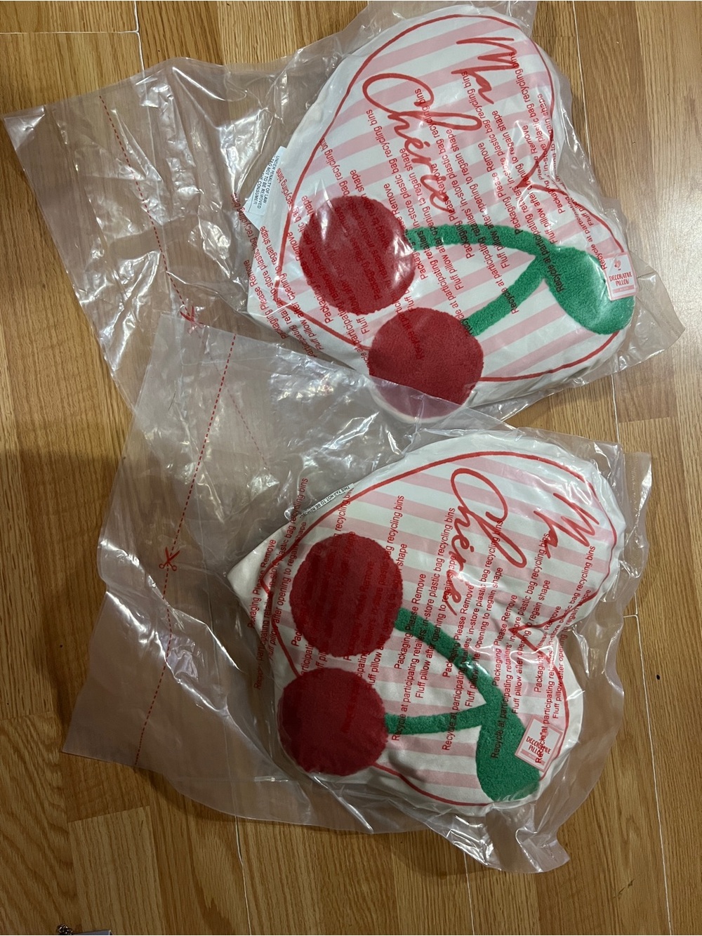 Ma Cherie Decorative Throw Pillows (two) w/heart shaped design and red cherries